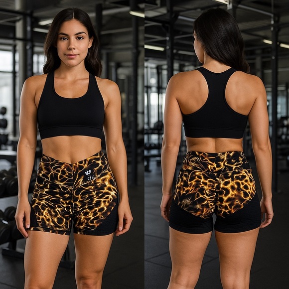 CLS Pants - CLS Activewear Scrunch Booty Shorts – Fire Print, Double Layer, Made in USA